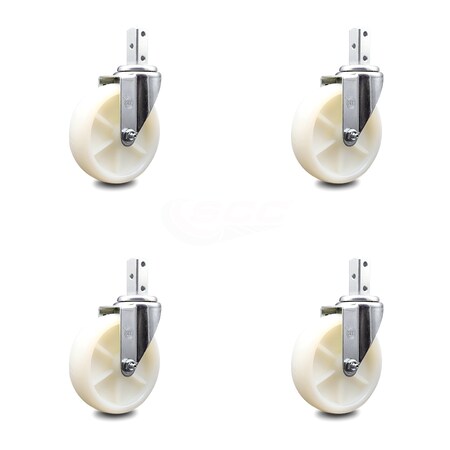 Service Caster 5 Inch Nylon Wheel Swivel 7/8 Inch Square Stem Caster Set SCC-SQ20S514-NYS-78-4